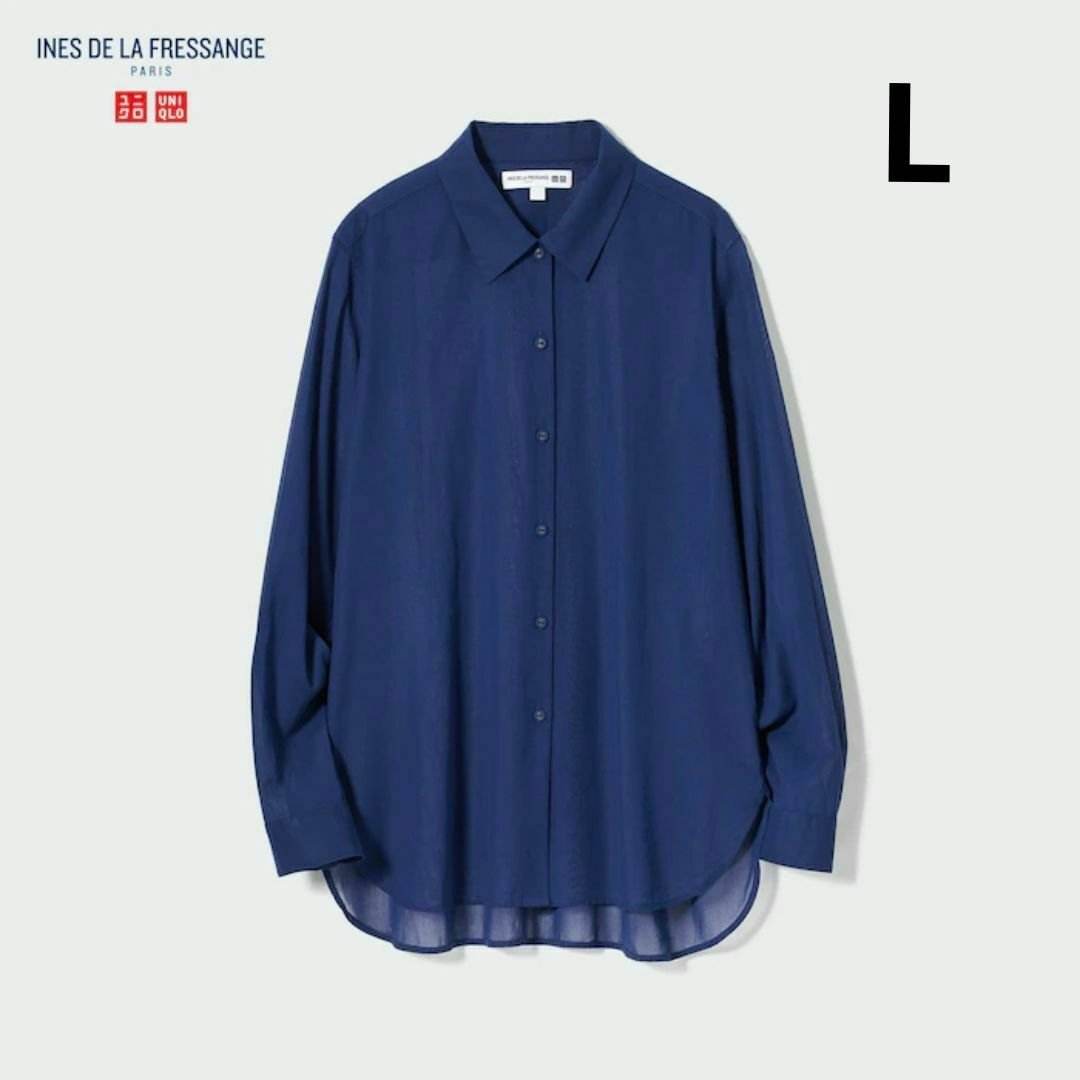 UNIQLO(ユニクロ)のイネス　コットンシアーシャツ（長袖）ブルー　ユニクロ　INES L レディースのトップス(シャツ/ブラウス(長袖/七分))の商品写真