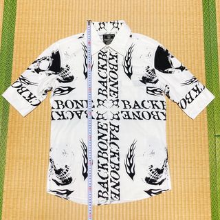 BACK BONE THE BASIS - 超美品！　バックボーン　総ロゴスカル五分袖シャツ　サイズF