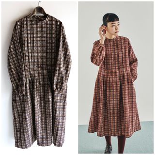 グランマママドーター(GRANDMA MAMA DAUGHTER)のLOOK掲載 グランマママドーター レトロチェックスタンドタックワンピース 1(ロングワンピース/マキシワンピース)