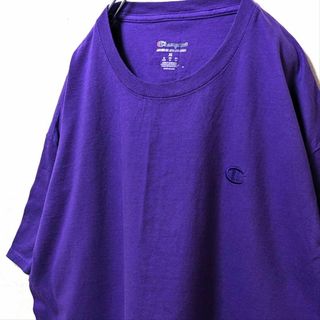 チャンピオン(Champion)のチャンピオン Champion ロゴ刺繍 Tシャツパープル 紫 XL 古着(Tシャツ/カットソー(半袖/袖なし))