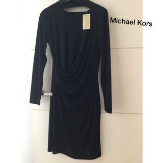 マイケルコース(Michael Kors)の新品タグ付き♡マイケルコース　ドレープワンピース　ブラック　黒　*(ひざ丈ワンピース)