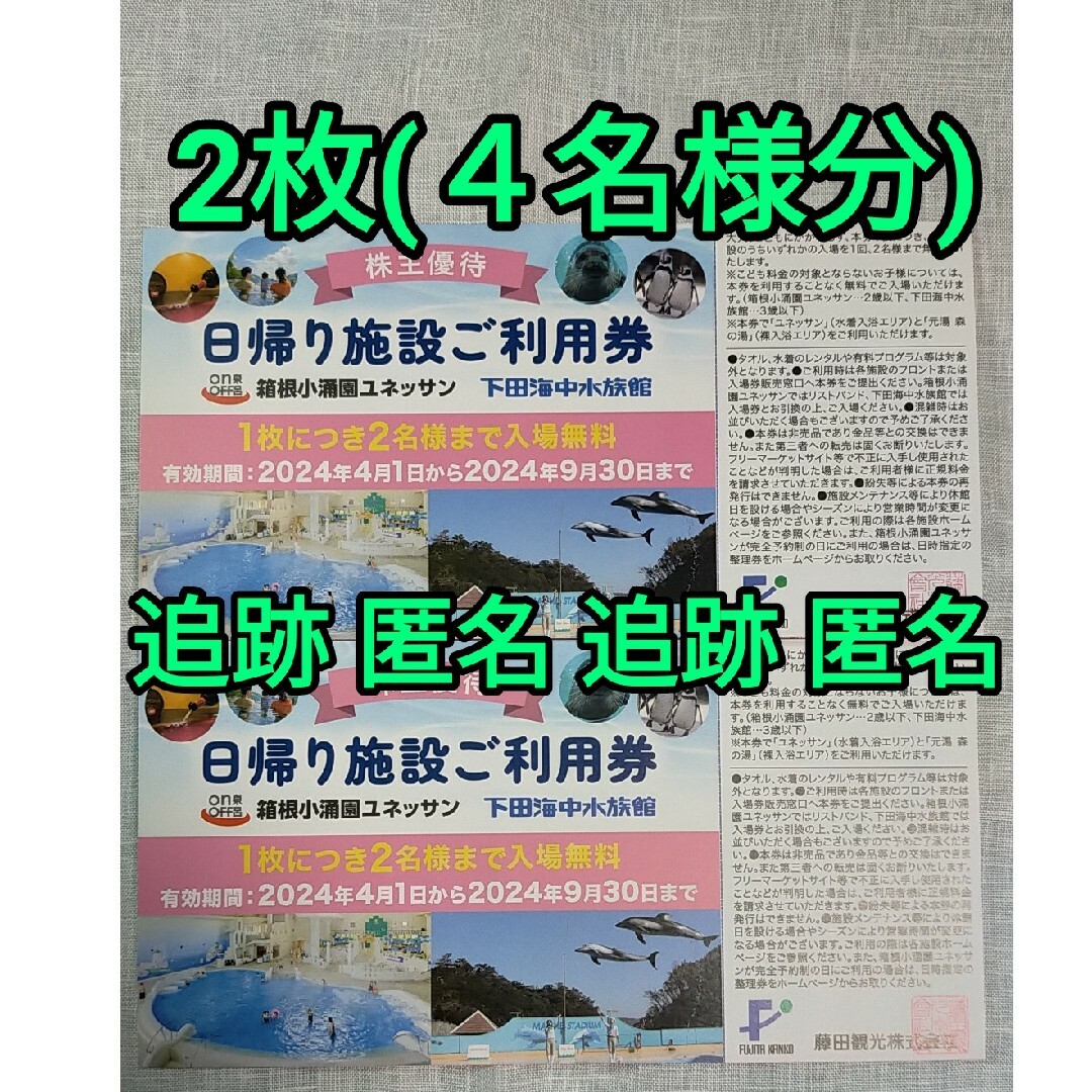 藤田観光 株主優待 日帰り施設利用券 2枚 4名様分 チケットの施設利用券(水族館)の商品写真