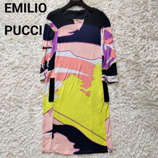 エミリオプッチ(EMILIO PUCCI)のエミリオプッチ 総柄 七部袖 ワンピース マルチレーヨンレーヨン(ひざ丈ワンピース)