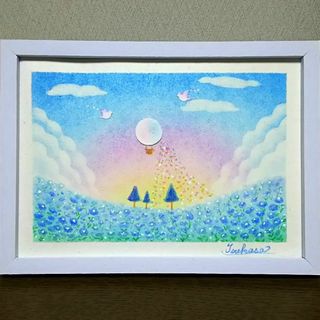 パステルアート　大空からネモフィラ畑への贈り物　パステル画原画(絵画/タペストリー)