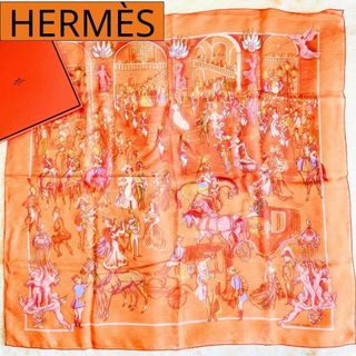 Hermes - ☆希少極美品☆HERMES カレ90 オレンジ　CLERC/ガラの夕べ　箱付き