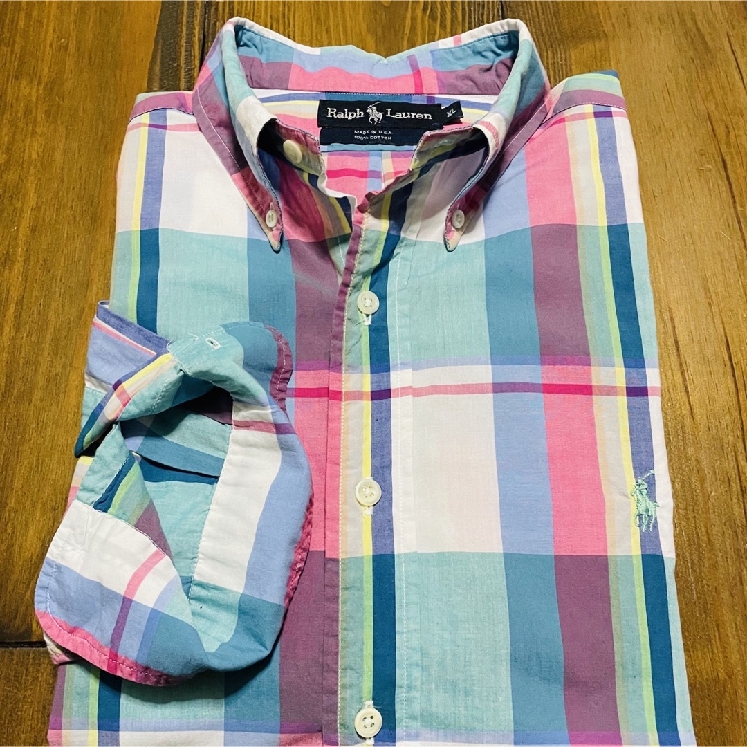 Ralph Lauren(ラルフローレン)の80s Ralph Lauren madras check shirtアメリカ製 メンズのトップス(シャツ)の商品写真