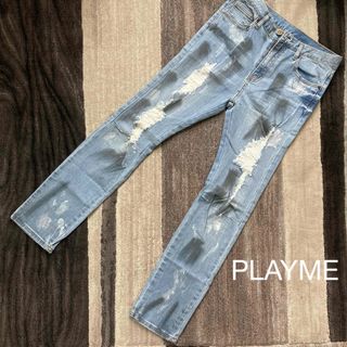 【送料無料】PLAYME JEANS ダメージ　スキニー　デニム　ジーンズ　26(デニム/ジーンズ)