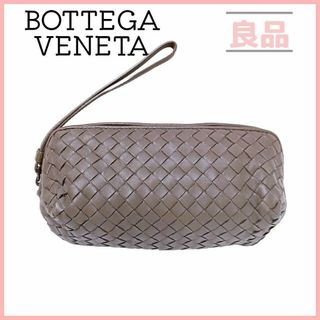 ボッテガヴェネタ(Bottega Veneta)のボッテガヴェネタ イントレチャート レザー ポーチ ストラップ付 グレージュ(ポーチ)