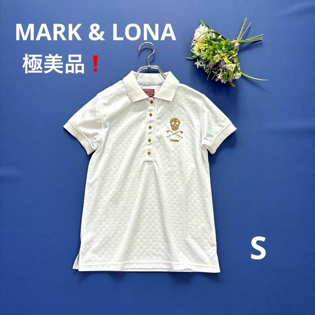 MARK&LONA(マークアンドロナ)の極美品❗️マーク&ロナ　S 半袖ポロシャツ　ホワイト　ゴールドスカル　ドクロ スポーツ/アウトドアのゴルフ(ウエア)の商品写真