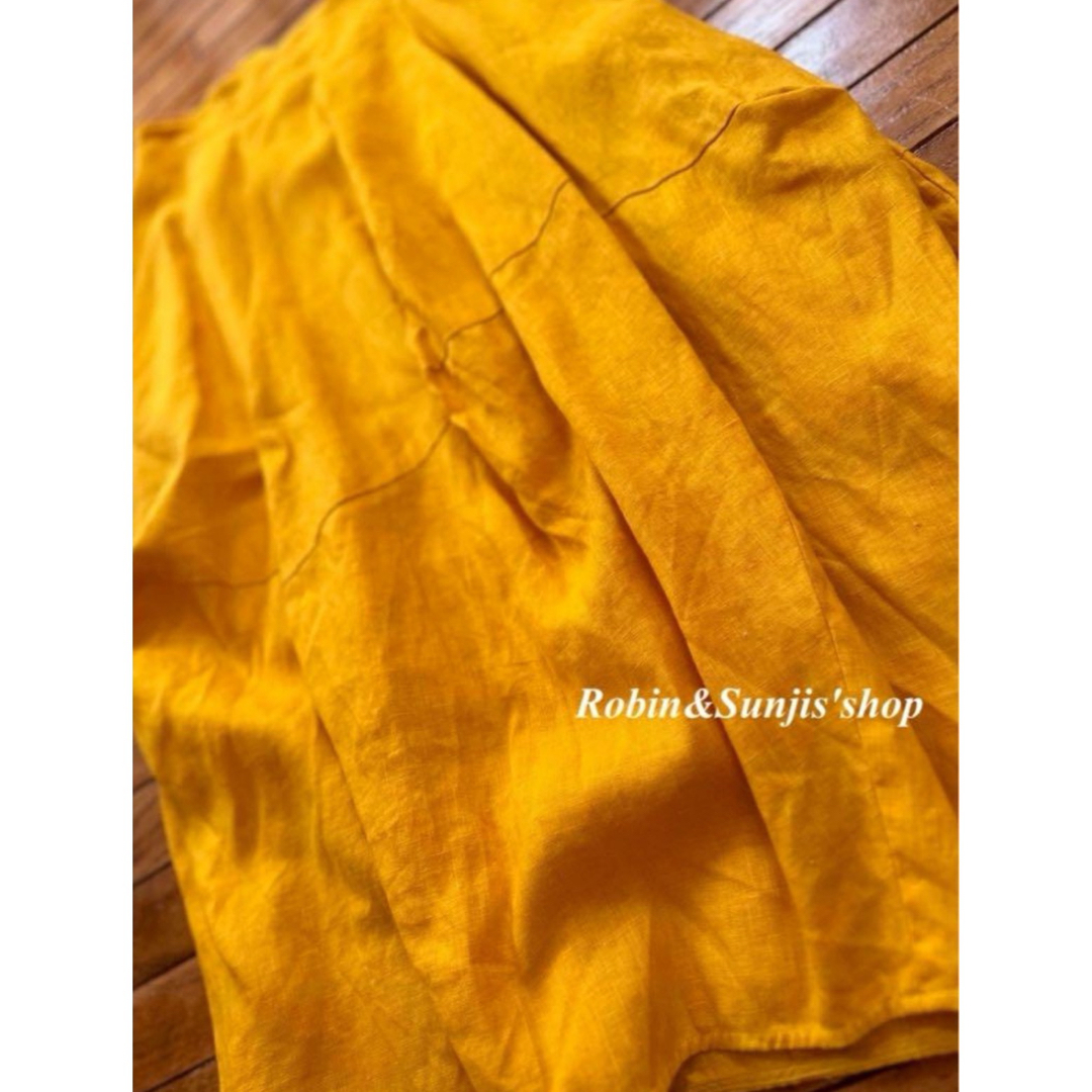 DEUXIEME CLASSE(ドゥーズィエムクラス)のENFOLD yellow linen  デザインスカート　 レディースのスカート(ひざ丈スカート)の商品写真