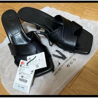 ZARA - ZARA ヒールサンダル スクエアトゥ ブラック 37 フミオ買い 新品