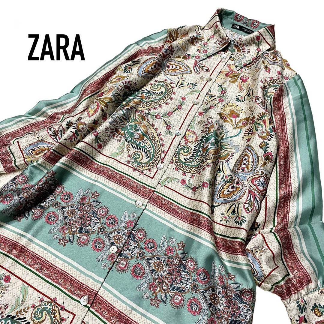 ZARA(ザラ)のZARA  ザラ　サテン風ペイズリーロングワンピース　xs レディースのワンピース(ロングワンピース/マキシワンピース)の商品写真
