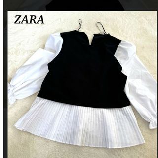 ZARA - ZARA　ザラ　プリーツブラウス　コントラストブラウス