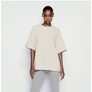 ZARA - 【新品タグ付】ZARA ザラ フェイドエフェクトTシャツ ストーン ベージュ S