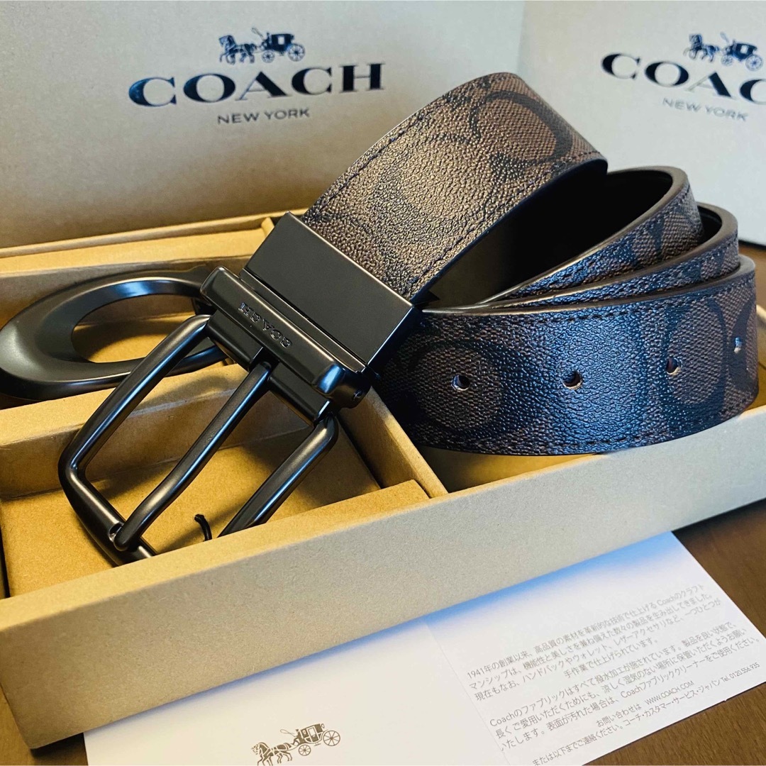 COACH(コーチ)の4/22日限定価格COACHコーチ新品正規品リバーシブルレザーベルト回転バックル メンズのファッション小物(ベルト)の商品写真