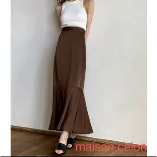 【maison celon】mermaid satin skirt(brown)(ロングスカート)