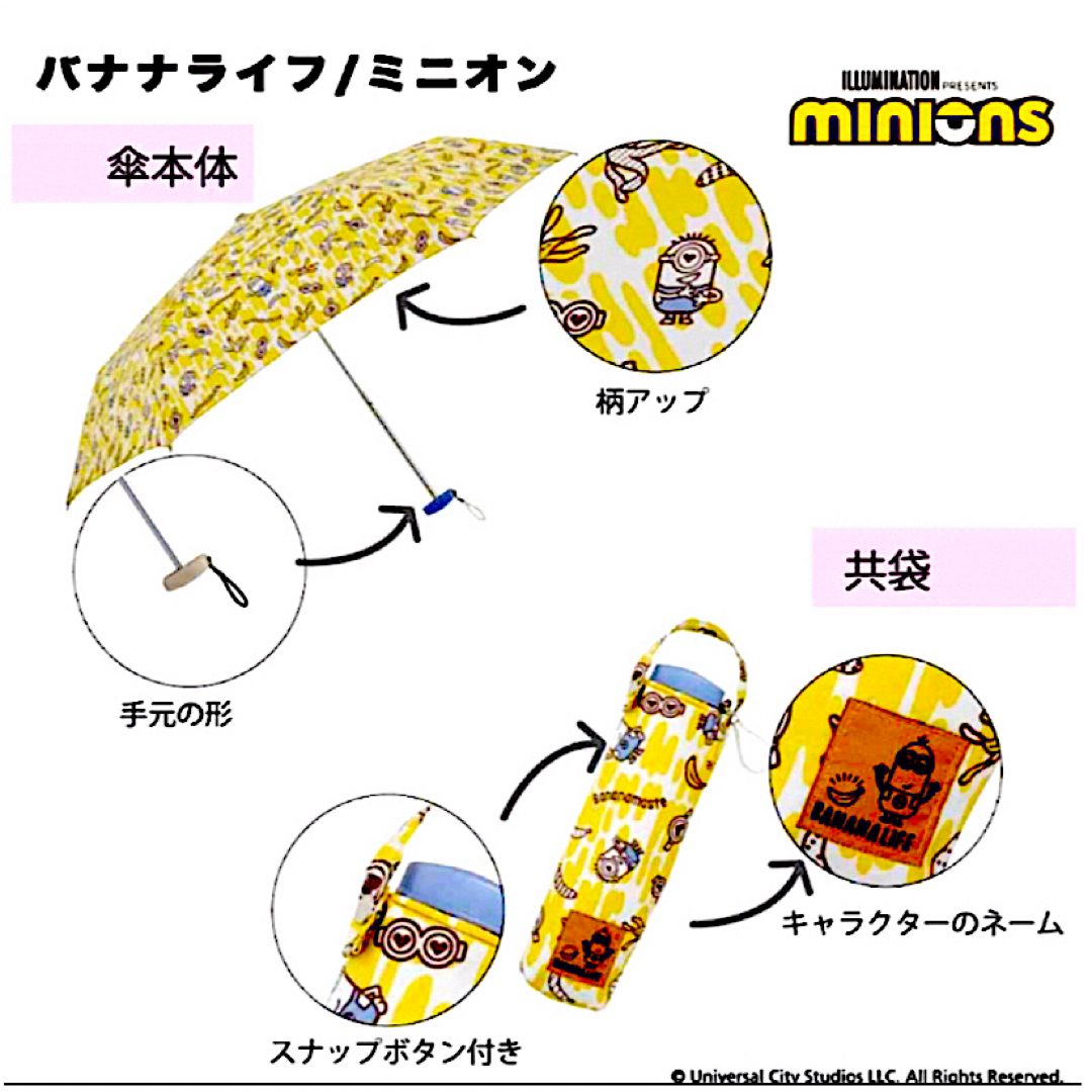 ミニオンズ 吸水袋付き折りたたみ雨傘 47cm キッズ/ベビー/マタニティのこども用ファッション小物(傘)の商品写真