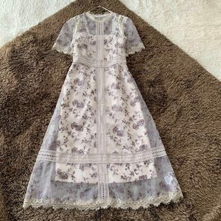 フレイアイディー(FRAY I.D)の極美品♡ フレイアイディー オーガンジー レース ロングワンピース 刺繍 ドレス(ロングワンピース/マキシワンピース)