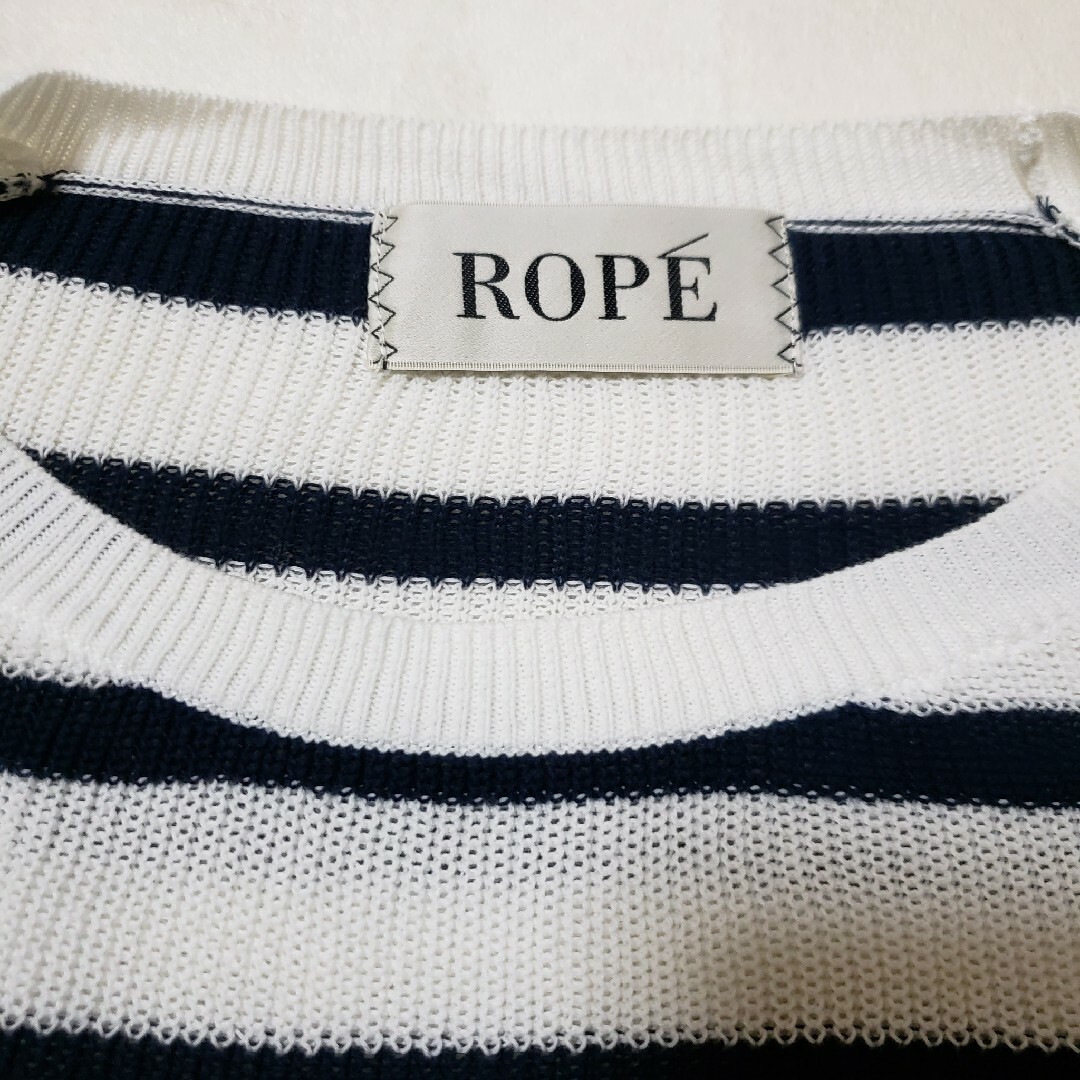 ROPE’(ロペ)のROPE　ロペ　ボーダーシャツ　サマーニット　白×ネイビー　Tシャツ　M　L メンズのトップス(Tシャツ/カットソー(半袖/袖なし))の商品写真