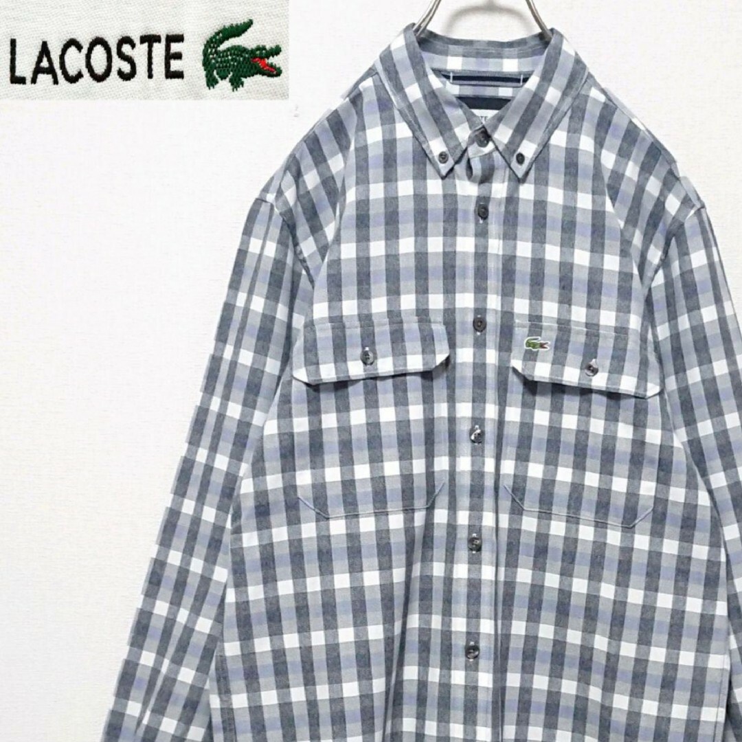 LACOSTE(ラコステ)の美品 ラコステ ワンポイント 刺繍 ロゴ チェック 柄 長袖 シャツ メンズのトップス(シャツ)の商品写真