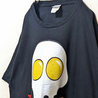 ポートアンドカンパニーベーコン目玉焼きデカロゴ Tシャツブラック黒2XL古着(Tシャツ/カットソー(半袖/袖なし))