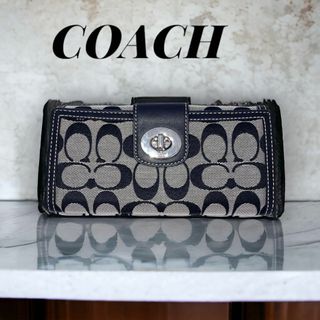 コーチ(COACH)のCOACH　コーチ　長財布　シグネチャー　黒　ターンロック　財布(財布)