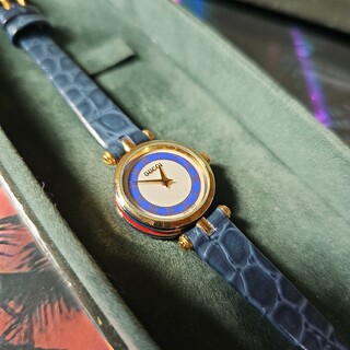 グッチ(Gucci)の⭐【美品】グッチヴィンテージシェリーラインブルー腕時計(稼働品)(腕時計)