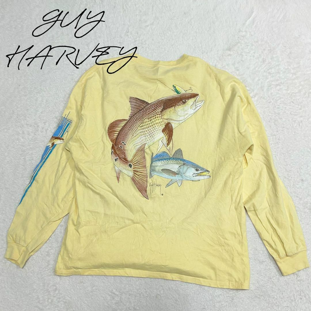 GUY HARVEY ガイハーヴェイロンT フィッシュプリント　古着 メンズのトップス(Tシャツ/カットソー(七分/長袖))の商品写真