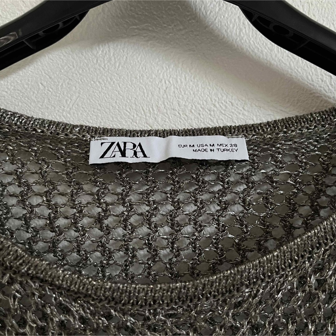 ZARA(ザラ)のZARA ザラ　メタリック　メッシュ　ニット　トップス　M グレーブラウン レディースのトップス(ニット/セーター)の商品写真