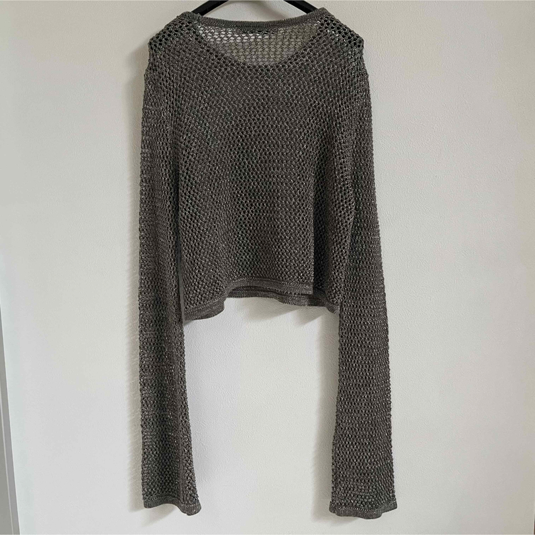 ZARA(ザラ)のZARA ザラ　メタリック　メッシュ　ニット　トップス　M グレーブラウン レディースのトップス(ニット/セーター)の商品写真