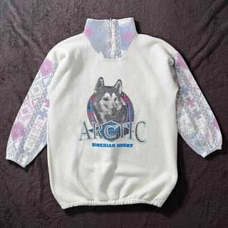 古着 アニマル柄 オオカミ柄 フリース オルテガ ハーフジップ ARCTIC(ブルゾン)