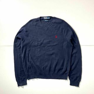 ポロラルフローレン(POLO RALPH LAUREN)の90s 00s POLO ラルフローレン Vネック セーター ネイビー 古着(ニット/セーター)