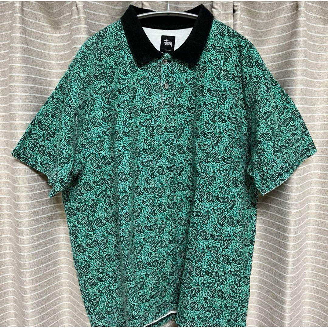 STUSSY(ステューシー)の【稀少】STUSSY ポロシャツ ペイズリー XL グリーン 緑 ステューシー メンズのトップス(ポロシャツ)の商品写真