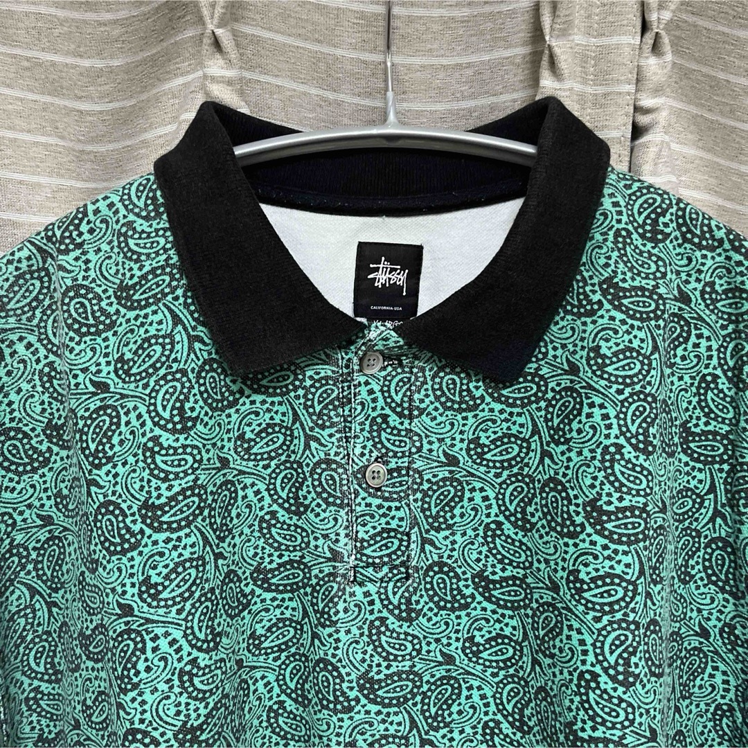 STUSSY(ステューシー)の【稀少】STUSSY ポロシャツ ペイズリー XL グリーン 緑 ステューシー メンズのトップス(ポロシャツ)の商品写真