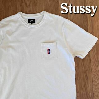 ステューシー(STUSSY)のstussy 刺繍 ワンポイント ショーンフォントロゴ トリコロール L(Tシャツ/カットソー(半袖/袖なし))