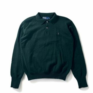 ポロラルフローレン(POLO RALPH LAUREN)の90s polo ralph lauren ニットポロシャツ 長袖 グリーン(ニット/セーター)