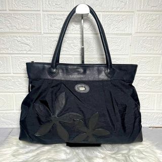 イビザ(IBIZA)の美品★イビザ　トートバッグ　ハンドバッグ　ナイロン　黒　花柄　肩掛け(トートバッグ)