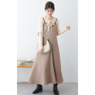 ナチュラルクチュール(natural couture)の【新品】natural couture パイピングキャミワンピース　モカベージュ(ロングワンピース/マキシワンピース)