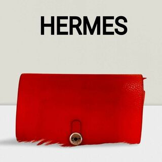 エルメス(Hermes)の【美品】HERMES エルメス ドゴンGM レッド トゴ レザー 二つ折り長財布(財布)