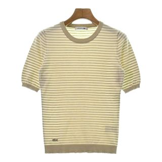 ラコステ(LACOSTE)のLACOSTE ニット・セーター -(XS位) 白xベージュ(ボーダー) 【古着】【中古】(ニット/セーター)