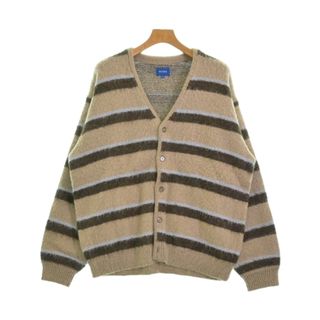 ビームス(BEAMS)のBEAMS ビームス カーディガン M ベージュx茶x水色(ボーダー) 【古着】【中古】(カーディガン)