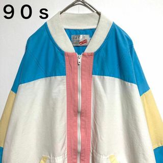 ヴィンテージ(VINTAGE)の【激レア】◎90s◎ブルゾン◎白◎マルチカラー◎パステル◎レトロ◎太アーム◎だぼ(その他)