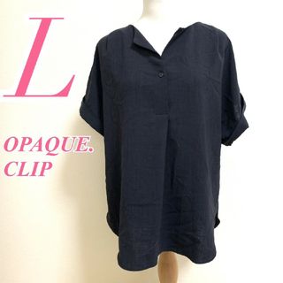 オペークドットクリップ(OPAQUE.CLIP)のオペークドットクリップ　ブラウス　L　ブラック　半袖　スキッパー　ポリ100%(Tシャツ(半袖/袖なし))