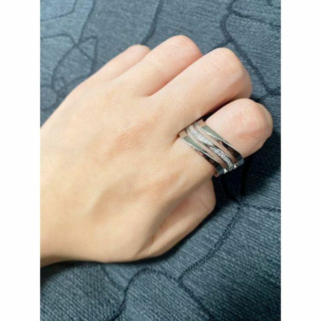 （1114）18号　変形上下スワロフスキー男女共有ワイドリング　指輪 レディースのアクセサリー(リング(指輪))の商品写真