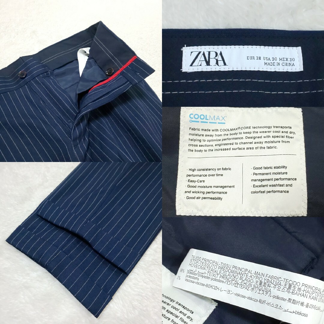 ZARA(ザラ)の【極美品】ZARA COOLMAX ストライプ 1Bセットアップスーツ ネイビー メンズのスーツ(セットアップ)の商品写真