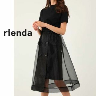 リエンダ(rienda)のrienda リエンダ　シースルー　フレアスカート　黒　ブラック　ひざ丈　膝丈(ロングスカート)