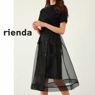 rienda - rienda リエンダ　シースルー　フレアスカート　黒　ブラック　ひざ丈　膝丈