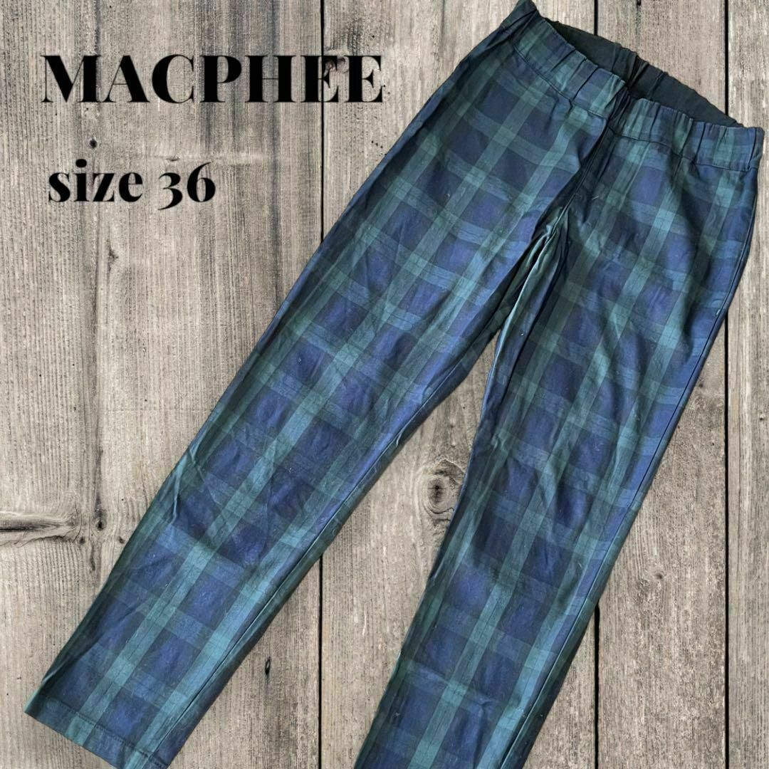 MACPHEE(マカフィー)のMACPHEE マカフィー スリム パンツ チェック 紺×緑 ウエストゴム 36 レディースのパンツ(その他)の商品写真