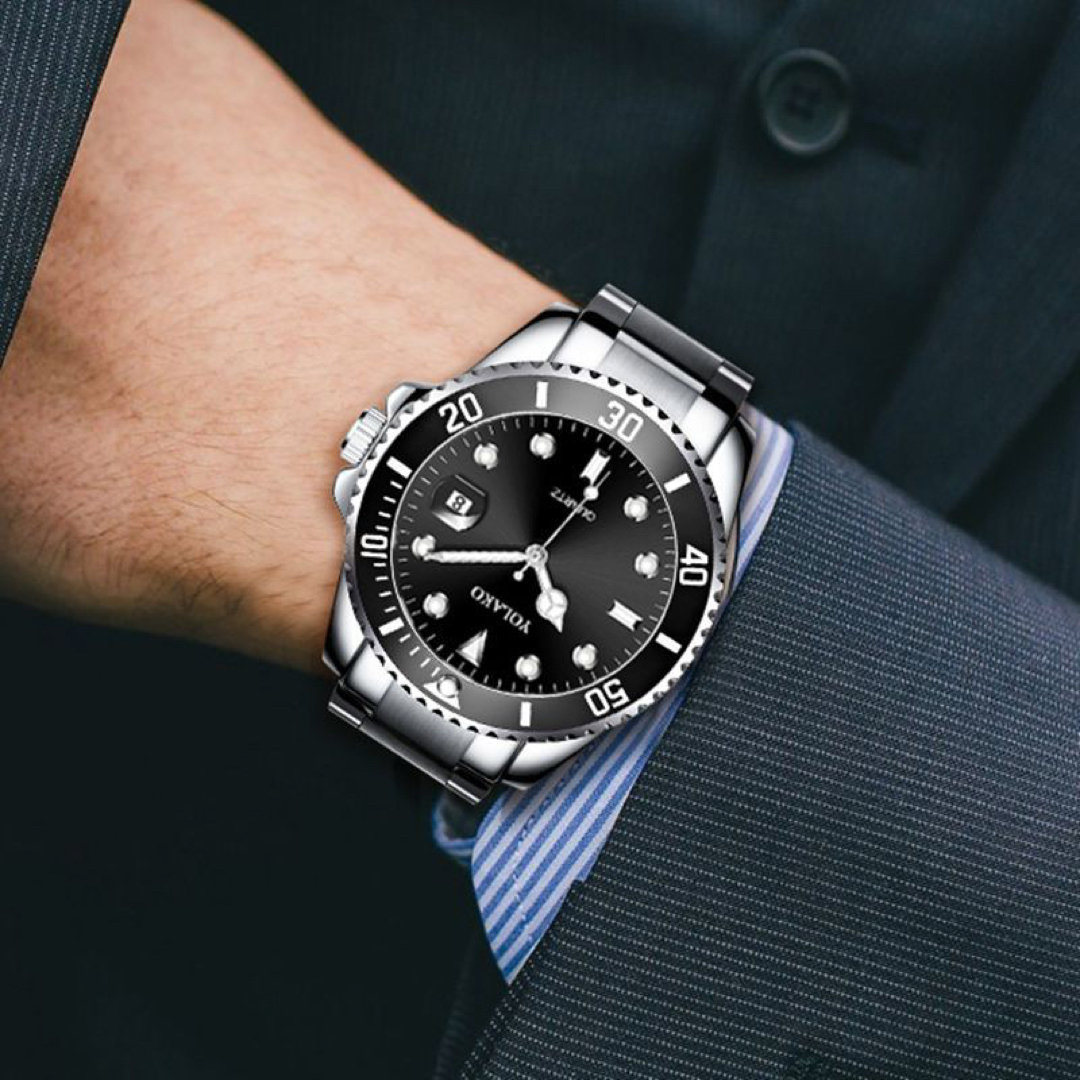 ◇650 在庫僅か☆メンズ ビジネス クォーツ 腕時計 シルバー×ブラック メンズの時計(腕時計(アナログ))の商品写真