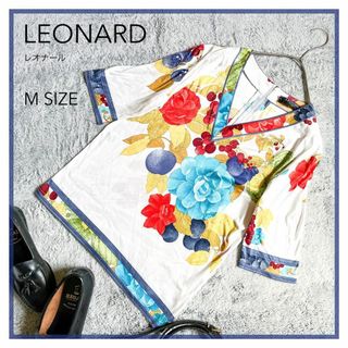 レオナール(LEONARD)の【LEONARD】レオナール 花柄 カットソー Tシャツ トリム Vネック M(Tシャツ(半袖/袖なし))